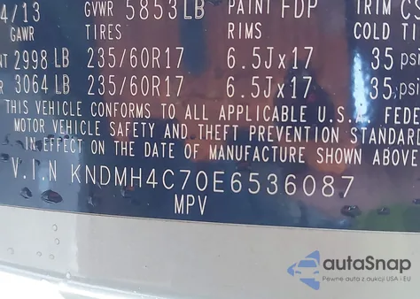 2014 Kia Sedona Ex из США, поврежденный, VIN KNDMH4C70E6536087